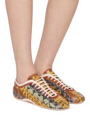 Figure View - Click To Enlarge - DRIES VAN NOTEN - Snake Print Leather Ballerina Sneakers