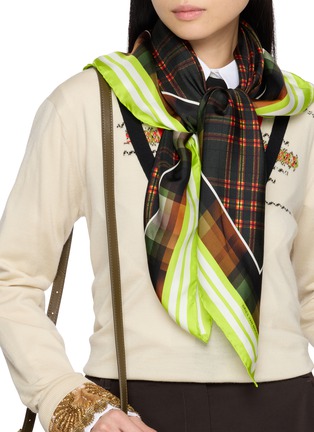 Figure View - Click To Enlarge - DRIES VAN NOTEN - Large Twin Check Print Pareos Silk Scarf