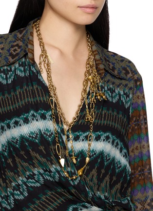 Front View - Click To Enlarge - DRIES VAN NOTEN - Beaded Chain Pendant Gold Toned Necklace