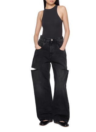 Figure View - Click To Enlarge - MAISON MARGIELA - Cut Out Wide Leg Dark Wash Jeans