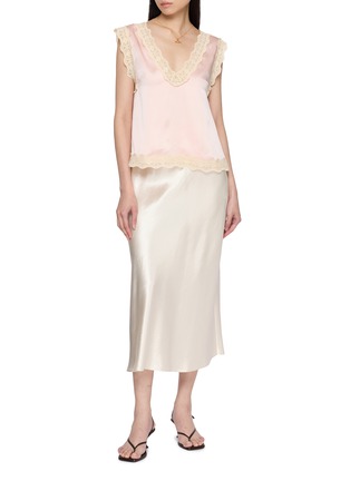 Figure View - Click To Enlarge - HANAA STUDIO - Satin Lace Trim Silk Top