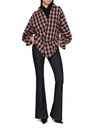 Figure View - Click To Enlarge - WE11DONE - Layered Plaid Shirt Hoodie
