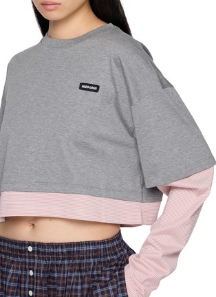  - MIU MIU - Long Sleeve Layered Striped Cotton Jersey Cropped Top