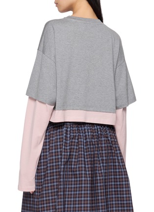 Back View - Click To Enlarge - MIU MIU - Long Sleeve Layered Striped Cotton Jersey Cropped Top