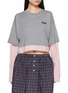 MIU MIU Long Sleeve Layered Striped Cotton Jersey Cropped Top