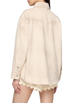 Back View - Click To Enlarge - FOUND - Floral Embroidered Western Light Wash Denim Shirt