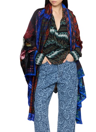 Figure View - Click To Enlarge - DRIES VAN NOTEN - Large Twin Floral Plaid Print Pareos Scarf