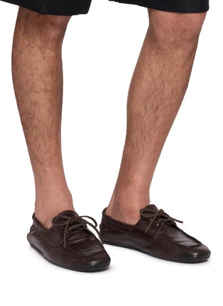 Figure View - Click To Enlarge - PRADA - Vitello  Antiqued Leather Boat Shoes
