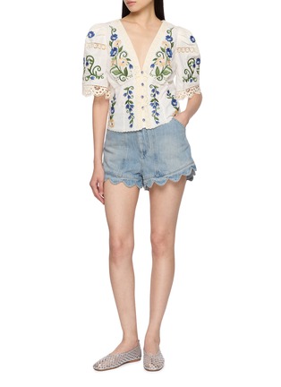 Figure View - Click To Enlarge - FARM RIO - Scalloped Hem Light Wash Shorts