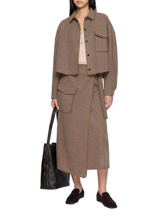 Figure View - Click To Enlarge - THE LOOM - Shell Edge Belted Wool Wrap Midi Skirt