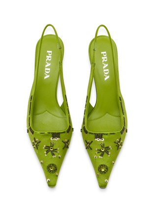 Detail View - Click To Enlarge - PRADA - Embroidered Satin 55 Slingback Pumps