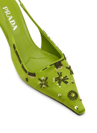 Detail View - Click To Enlarge - PRADA - Embroidered Satin 55 Slingback Pumps