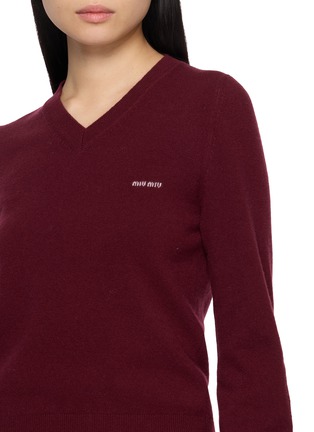  - MIU MIU - V-Neck Logo Embroidered Sweater