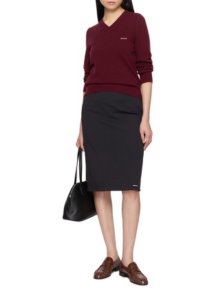Figure View - Click To Enlarge - MIU MIU - V-Neck Logo Embroidered Sweater