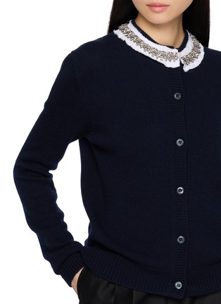  - PRADA - Embellished Contrast Collar Knit Cardigan