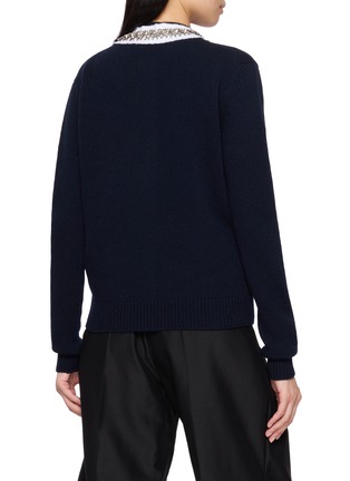 Back View - Click To Enlarge - PRADA - Embellished Contrast Collar Knit Cardigan