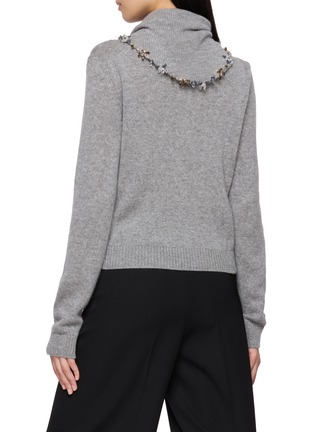 Back View - Click To Enlarge - PRADA - Long Sleeve Embellished Tie Neck Knit Top
