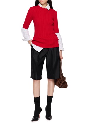 Figure View - Click To Enlarge - PRADA - Short Sleeve Logo Label Ribbed Wool Sweater