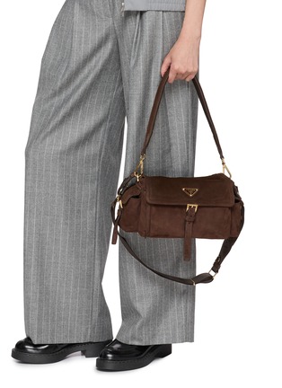 Front View - Click To Enlarge - PRADA - Medium Explore Suede Bag
