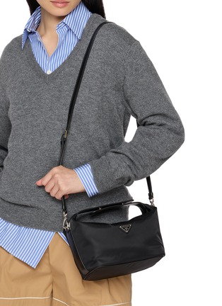 Front View - Click To Enlarge - PRADA - Chérie Re-Nylon Leather Pouch