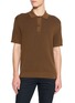 SUNSPEL Two-Tone Ribbed Cotton Knit Polo Shirt