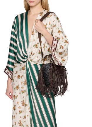 Figure View - Click To Enlarge - CUBA LAB - Habanera Fringes Ebony Leather Raffia Bucket Bag