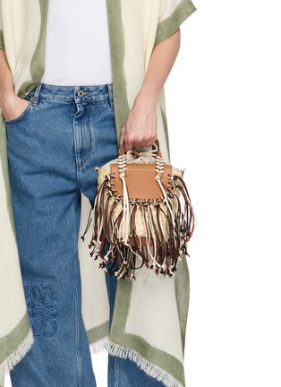 Front View - Click To Enlarge - CUBA LAB - Habanera Fringes Pain Brule Leather Raffia Bucket Bag