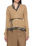 MASNADA Layered Trim Tie Waist V-Neck Cardigan