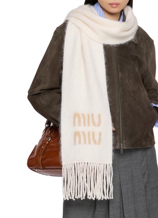 Figure View - Click To Enlarge - MIU MIU - Fringed Logo Scarf