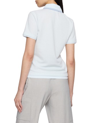 Back View - Click To Enlarge - SOUTHCAPE - Embossed Waffle Texture Color Block Collar Polo Shirt
