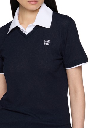  - SOUTHCAPE - Short Sleeve Contrast Collar Knit Top