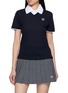 SOUTHCAPE Short Sleeve Contrast Collar Knit Top