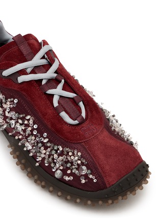 Detail View - Click To Enlarge - MIU MIU - Bubble Embroidered Crystal Women's Sneakers