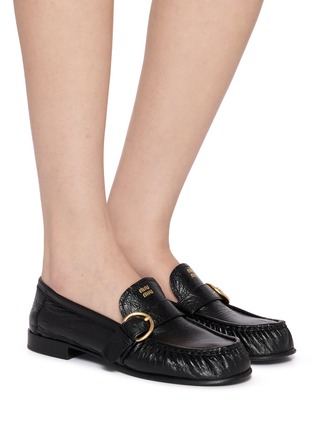 Figure View - Click To Enlarge - MIU MIU - Grained Leather Mocassini Loafers