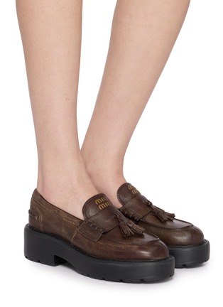 Figure View - Click To Enlarge - MIU MIU - Platform Leather Penny Loafers