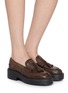 Figure View - Click To Enlarge - MIU MIU - Platform Leather Penny Loafers
