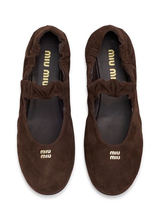 Figure View - Click To Enlarge - MIU MIU - Ruches suede ballerinas