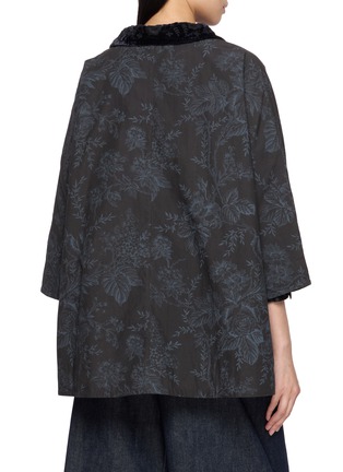 Back View - Click To Enlarge - AODRESS - Reversible Floral Jacquard Short Collar Coat