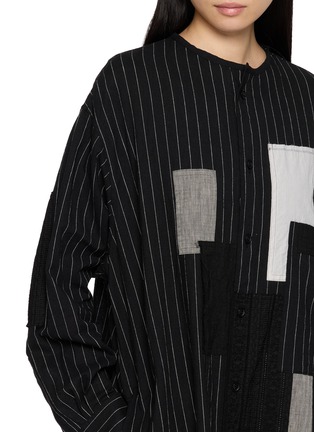  - Y'S - Piping Collar Patchwork Striped Shirt Dress