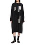 Y'S Piping Collar Patchwork Striped Shirt Dress