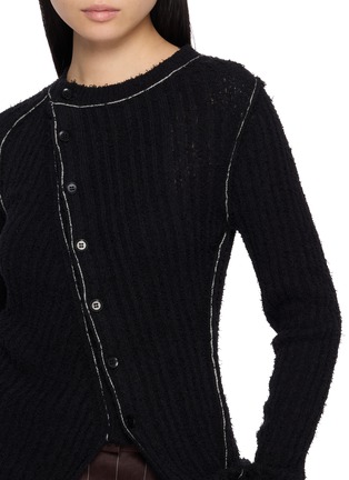  - Y'S - Asymmetric Contrast Stitch Ribbed Knit Cardigan