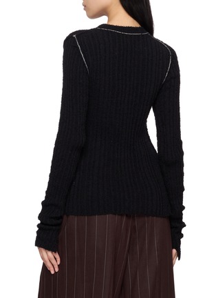 Back View - Click To Enlarge - Y'S - Asymmetric Contrast Stitch Ribbed Knit Cardigan