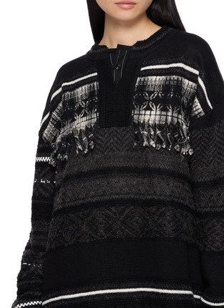  - Y'S - Fringed Tyrolean Henley Neck Knit Sweater