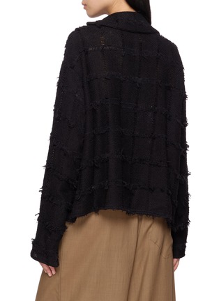 Back View - Click To Enlarge - Y'S - Asymmetric Frayed Chequered Knit Jacket