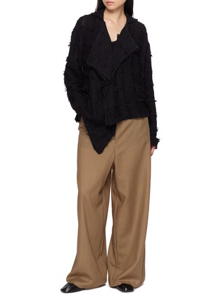 Figure View - Click To Enlarge - Y'S - Asymmetric Frayed Chequered Knit Jacket