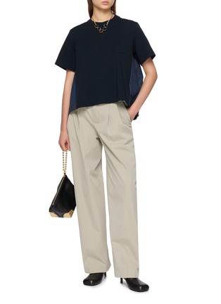 Figure View - Click To Enlarge - SACAI - Hybrid Cotton Jersey Denim Back Panel T-shirt