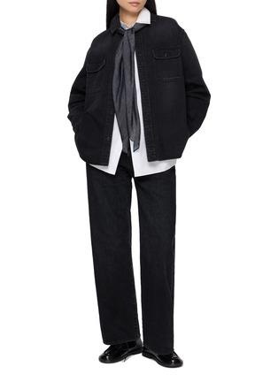 Figure View - Click To Enlarge - SACAI - Long Sleeve Tie-Neck Denim Shirt