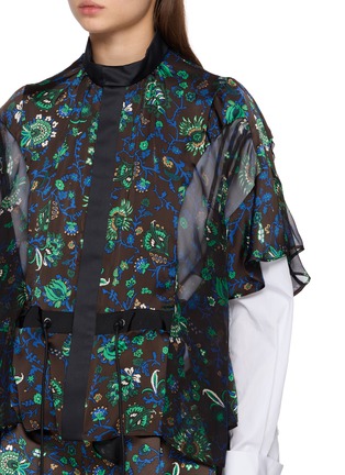  - SACAI - Short Sleeve Floral Print Sheer Blouse