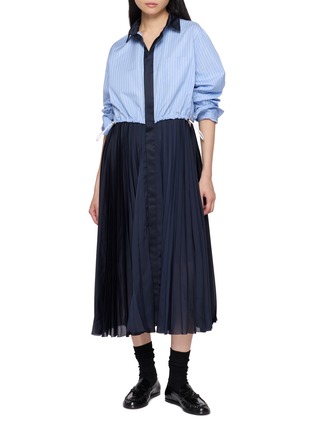 Figure View - Click To Enlarge - SACAI - Hybrid Poplin Satin Shirt Dress