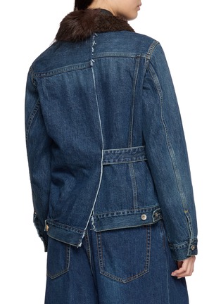 Back View - Click To Enlarge - SACAI - Asymmetric Fur Trim Cotton Denim Jacket